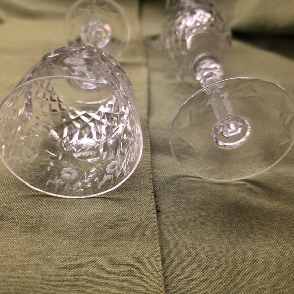 Set of 4 Vtg Rogaska Crystal Gallia 7 3/4" Wine Water Glasses Floral Orig Owner - Picture 5 of 7